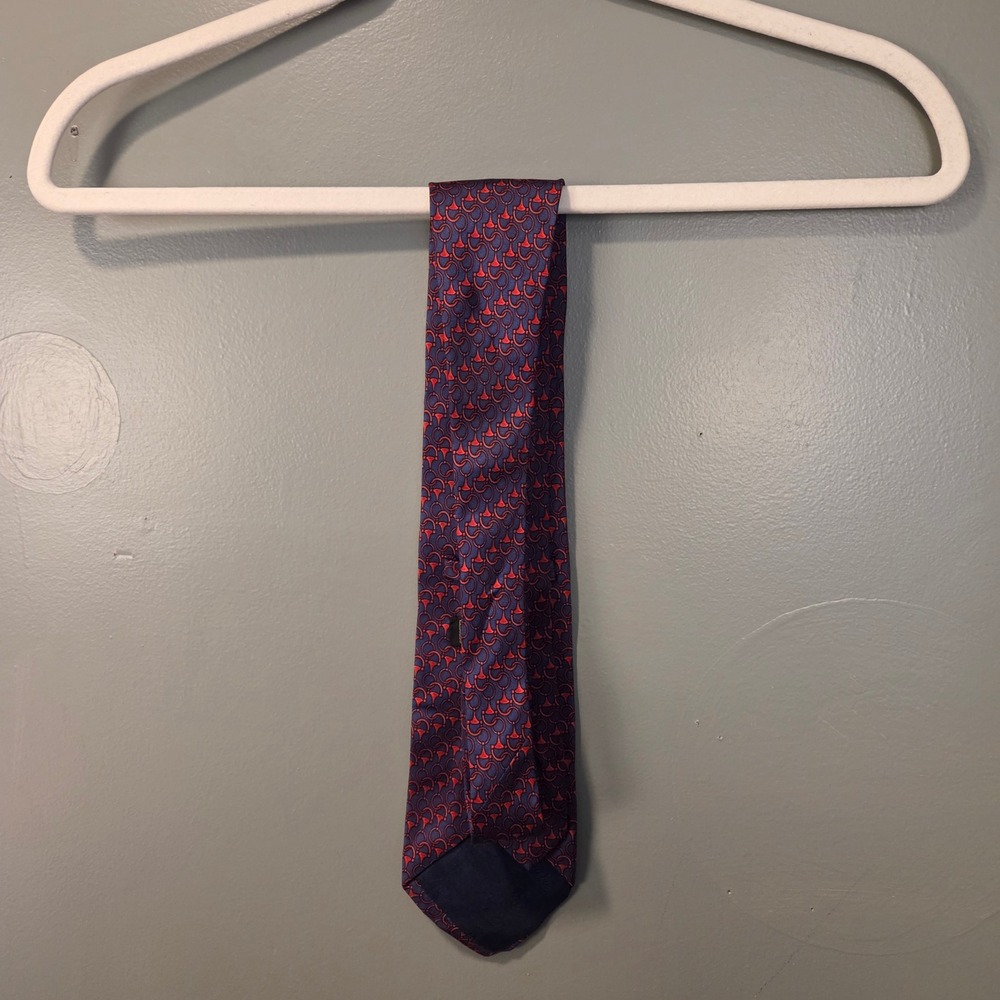 Vintage Gucci 100% Silk Necktie Horsebit Pattern, Made In Italy, Red Blue - Picture 2 of 10